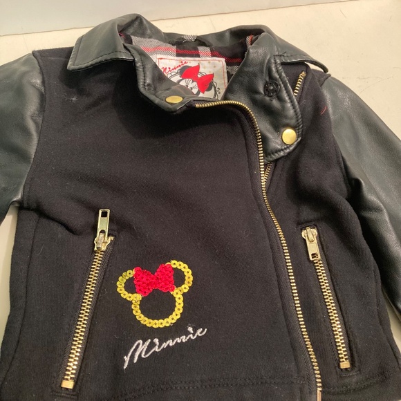 Girls Small (4T) Disney Minnie Mouse Biker Style Jacket Faux Leather EUC - Picture 3 of 14